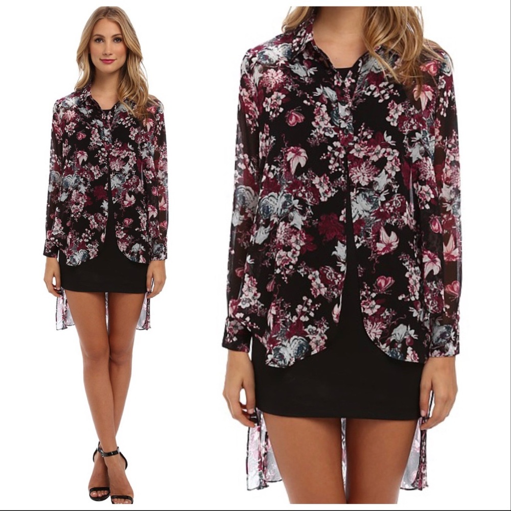 NWT BCBGeneration Dark Floral High Low Top Sz XS